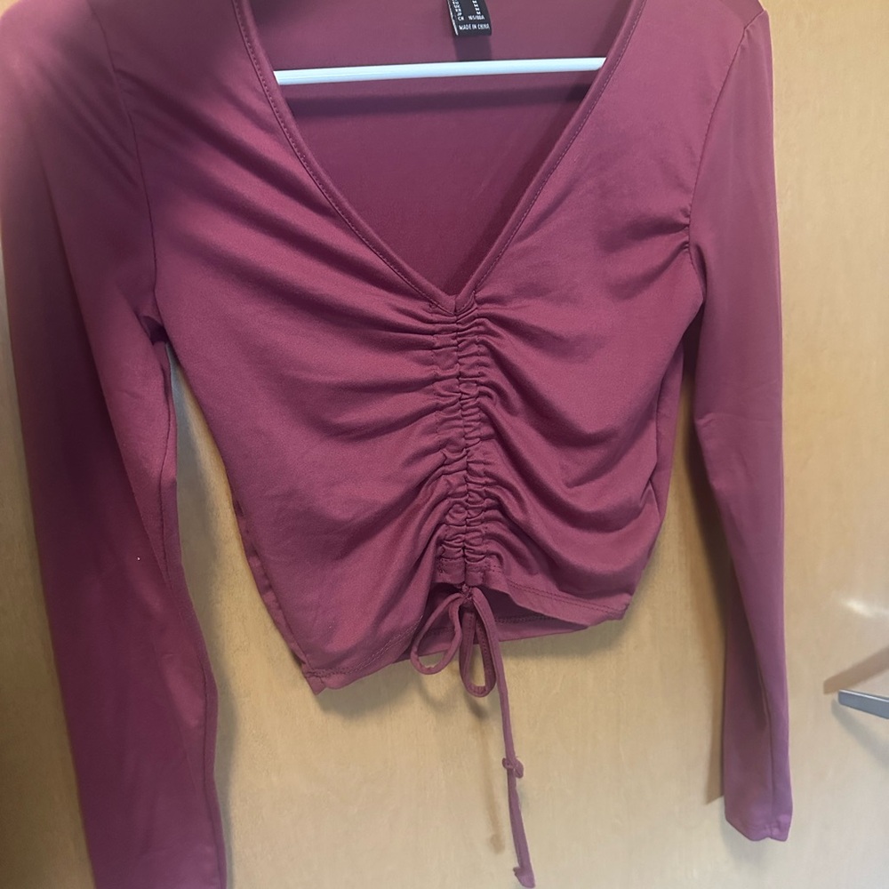 Women's Ruched V-Neck Top - Pink